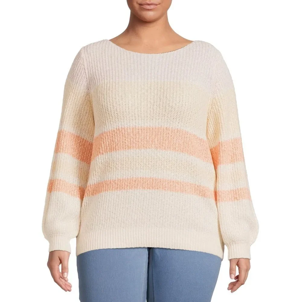 Heart N' Crush Women's Plus Size Boatneck Colorblocked Cozy Sweater - Picture 2 of 6